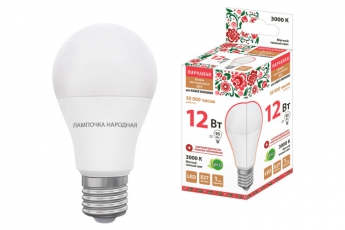 Лампа светодиодная НЛ-LED-A60-12 Вт-230 В-3000 К-Е27, (60х108 мм), Народная | SQ0340-1511 | TDM