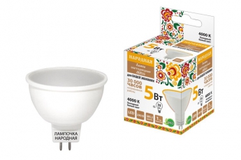 Лампа светодиодная LED 5Вт GU5.3 230В 4000К MR16 Народная отражатель (рефлектор) | SQ0340-0130 | TDM