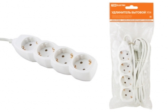 Удлинитель бытовой  У04  4 гнезда, 1,5метра, с заземлением, ПВС 3х1мм2  16А/250В  | SQ1303-0010 | TDM