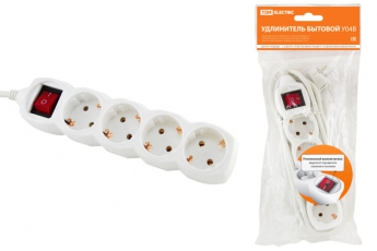 Удлинитель бытовой  У04В выключатель, 4 гнезда, 1,5метра, с заземлением, ПВС 3х1мм2  16А/250В  | SQ1303-0110 | TDM