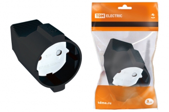 Кабельная розетка 2П б/з с з/ш 10А 250B черная | SQ1806-0030 | TDM