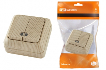 Выключатель 2-кл. открытой установки с подсветкой IP20 10А, сосна 