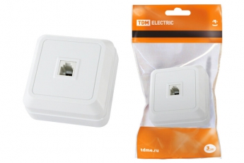 Розетка TФ (RJ-11) открытой установки IP20, белая 