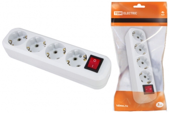 Колодка розеточная 4 гнезда 2П+3 c выключателем 16А 250В белая | SQ1806-0018 | TDM