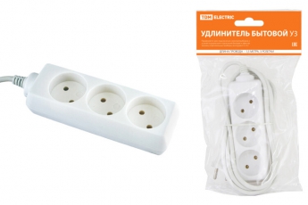 Удлинитель бытовой У3 3 гнезда, 1,5метра, без заземления, ПВС 2х0,75 мм2 10А/250В | SQ1303-0200 | TDM