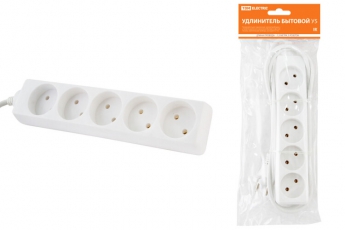 Удлинитель бытовой У5 5 гнезд, 1,5метра, без заземления, ПВС 2х0,75мм2 10А/250В | SQ1303-0220 | TDM