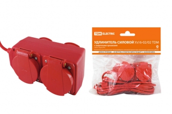 Удлинитель силовой Уз16-02/02 (с крышками IP44, 4 места/20м ПВС 3х1,0) | SQ1302-0014 | TDM