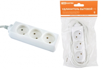 Удлинитель бытовой У3 3 гнезда, 3метра, без заземления, ПВС 2х0,75 мм2 10А/250В | SQ1303-0201 | TDM