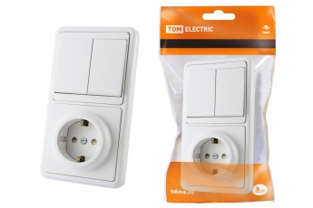 Блок комбинированный БКВР 2-х кл. выкл + розетка 2П+З с з/ш | SQ1813-0002 | TDM