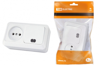 Блок комбинированный выкл. 1-кл. с/п 10А + розетка 2П 10А 250В БКВР IP20 белый 