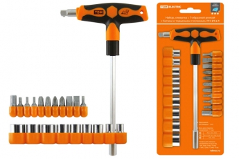 Набор отвертка с Т-образной ручкой с битами и торцевыми головками, №3, 21 предмет 