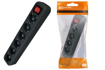 Колодка розеточная 6 гнезд 2П+З с выключателем16А 250В черная | SQ1806-0140 | TDM