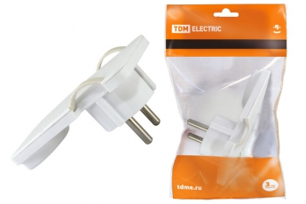 Вилка угловая плоская (8 мм) белая 16А 250В | SQ1806-0193 | TDM