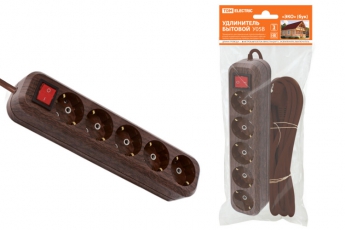 Удлинитель бытовой У05В выключатель, 5 гнезд, 5метров,2П+3, ПВС 3х1мм2 