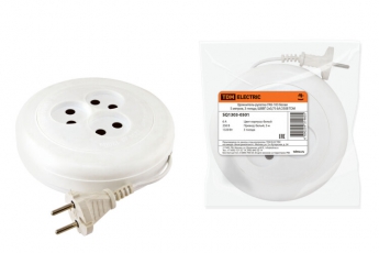 Удлинитель-рулетка УХ6-103 белая 5 метров, 3 гнезда, ШВВП 2х0,75 6А/250В | SQ1303-0501 | TDM
