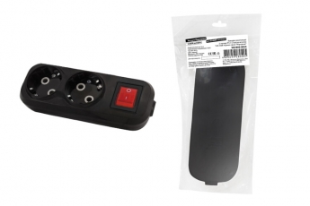 Колодка розеточная 2 гнезда 2П+3 c выключателем 16А 250В черная серии 