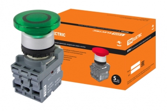 Кнопка грибовидная МРМ1-11G(LED) в сборе d40мм/24B 1з+1р зеленая | SQ0747-0032 | TDM