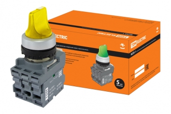 Переключатель на 3 положения с фиксацией M3SS1-21Y короткая ручка(LED) d22мм/220B 1з+1р желтый | SQ0747-0076 | TDM