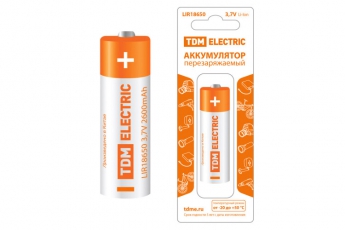 Аккумулятор LIR18650 3,7 В 2600 мА*ч Li-Ion, с защитой, BP-1, | SQ1702-0088 | TDM