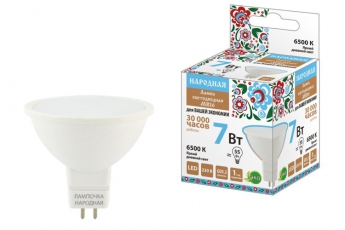 Лампа светодиодная MR16-7 Вт-230 В-6500 К–GU5,3 Народная | SQ0340-1608 | TDM