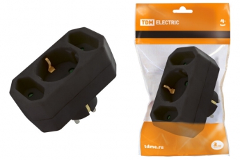 Блок на 3 гнезда: 1x2П+3 16 А + 2х2П 2,5 А под плоскую вилку 250 B черный | SQ1806-0301 | TDM