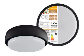 Светильник светодиодный пылевлагозащищенный для ЖКХ ДПП 2902 12Вт 990 лм 4000К IP65 чёрный круг 160*48 мм Народный | SQ0366-0133 | TDM