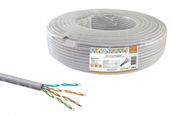 Кабель витая пара народный U/UTP Cat 5e 4х2х24AWG CCA (100м) PVC, серый | SQ0107-0115 | TDM