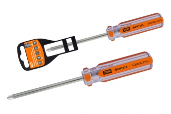 Отвертка крестовая, прозрачная рукоятка, углеродистая сталь, тип PH1 x 75 мм, серия 