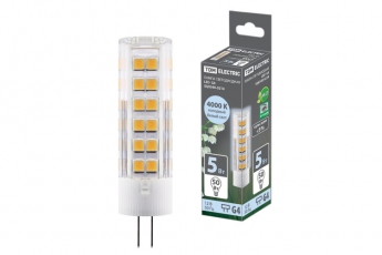 Лампа светодиодная G4-5 Вт-AC/DC 12 В-4000 К, SMD, 16x57 мм | SQ0340-0214 | TDM