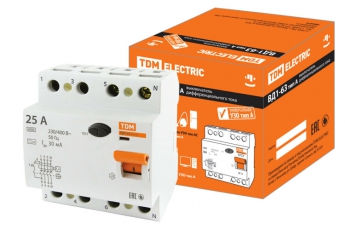 Выключатель дифференциальный (УЗО) ВД1-63 4п 25А 30мА тип A | SQ0203-0085 | TDM