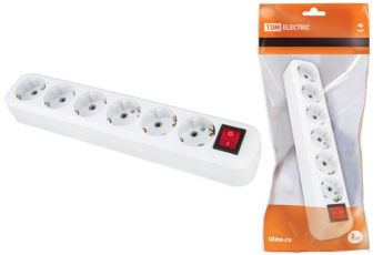 Колодка розеточная 6 гнезд 2П+З с выключателем16А 250В белая  | SQ1806-0040 | TDM