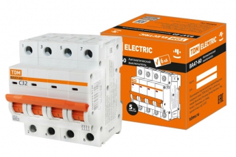 Выключатель автоматический четырехполюсной ВА47-60 4Р 32А 6кА х-ка С | SQ0223-0128 | TDM