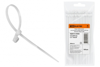Хомут нейлоновый с монтажным отверстием 4,3х200 мм (белый) (100шт) | SQ0515-0505 | TDM