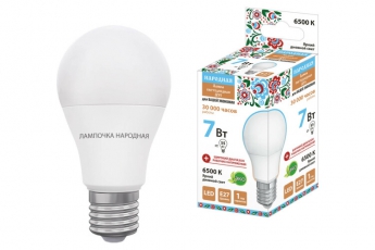Лампа светодиодная НЛ-LED-A55-7 Вт-230 В-6500 К-Е27, (55х98 мм), Народная | SQ0340-1507 | TDM