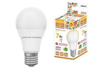 Лампа светодиодная НЛ-LED-A55-7 Вт-230 В-4000 К-Е27, (55х98 мм), Народная | SQ0340-1506 | TDM