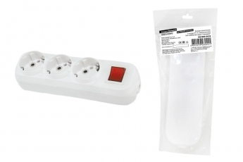 Колодка розеточная 3 гнезда 2П+3 c выключателем 16А 250В белая серии 