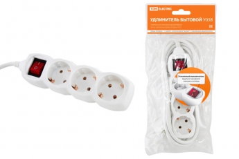 Удлинитель бытовой  У03В выключатель, 3 гнезда, 1,5метра, с заземлением, ПВС 3х1мм2  16А/250В  | SQ1303-0100 | TDM