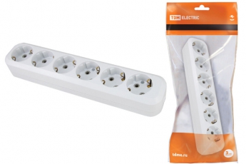 Колодка розеточная 6 гнезд 2П+З 16А 250В белая | SQ1806-0039 | TDM