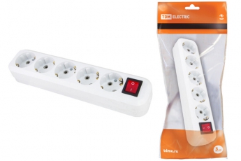 Колодка розеточная 5 гнезд 2П+3 с выключателем16А 250В белая | SQ1806-0037 | TDM