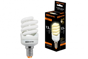 Лампа энергосберегающая КЛЛ 13Вт E14 827 cпираль FSТ2 КОМПАКТ 41х95мм | SQ0323-0178 | TDM