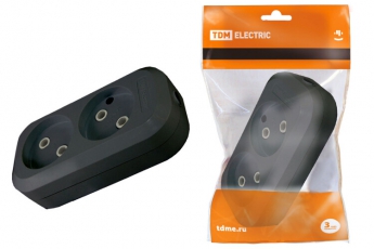 Колодка розеточная 2 гнезда 2П б/з 10А 250В черная | SQ1806-0112 | TDM