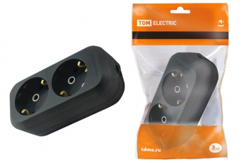 Колодка розеточная 2 гнезда 2П+З 16А 250В черная | SQ1806-0115 | TDM