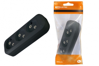 Колодка розеточная 3 гнезда 2П б/з 10А 250В черная | SQ1806-0110 | TDM