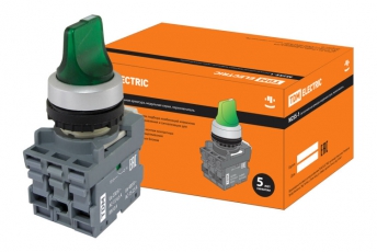Переключатель на 2 положения с фиксацией M2SS1-21G короткая ручка(LED) d22мм/220B 1з+1р зеленый | SQ0747-0071 | TDM