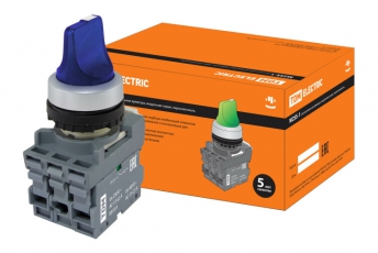 Переключатель на 2 положения с фиксацией M2SS1-21L короткая ручка(LED) d22мм/220B 1з+1р синий | SQ0747-0073 | TDM