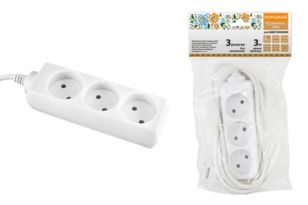 Удлинитель народный УН3 3 гнезда, 3метра, б/з, ШВВП 2х0,75 мм2 6А/250В | SQ1303-1201 | TDM