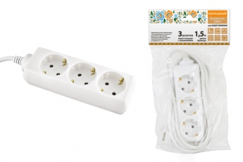 Удлинитель народный УН03 3 гнезда, 1,5метра, с/з, ПВС 3х0,75мм2 10А/250В | SQ1303-1000 | TDM