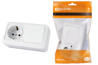 Блок комбинированный выкл. 1-кл. 10А + розетка 2П+З 16А 250В БКВР IP20 белый 