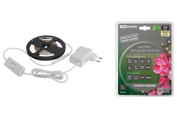 Комплект светодиодной ленты SMD2835-60 LED/м-12 В-4,8 Вт/м-IP20-3000 К (3 м), 18 Вт | SQ0331-0221 | TDM
