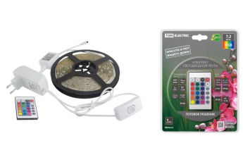 Комплект светодиодной ленты SMD5050-30 LED/м-12 В-7,2 Вт/м-IP65-RGB (5 м), 24 Вт, IR-контроллер  | SQ0331-0235 | TDM